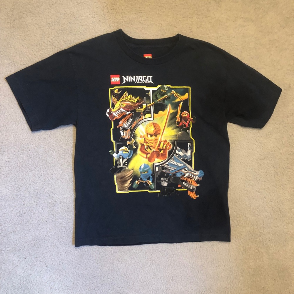Vtg 2013 LEGO Ninjago Graphic T-Shirt Boys XL 18 Navy Blue 100% Cotton Tee
